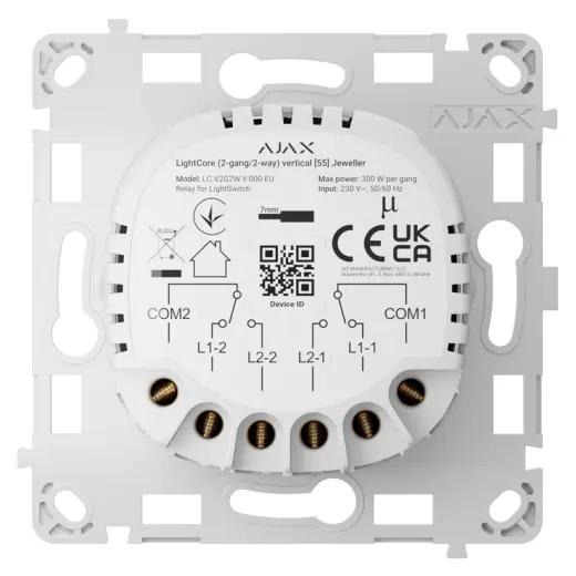 Ajax LightCore (2-gang/2-way) vertical - Relé pro LightSwitch (spínač řazení 6+6)